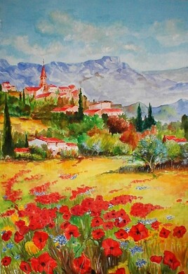 LES COQUELICOTS aquarelle 55x35.5