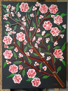 série spéciale collage et peinture , " branche de cerisier japonais "