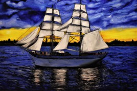 White ship painting oil painting in canvas by joky kamo