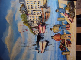 Audierne ,le port : dimensions 73x60,non encadr&eacute; , toile coton