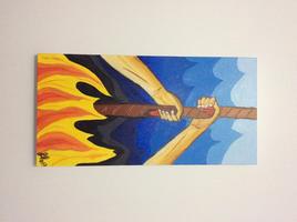 Œuvre artistique, Peinture huile 15 x 30 - Je m'accroche à la vie !