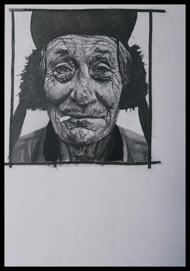 sans-titre - Papier maroufl&eacute; sur bois - Fusain // Colle de peau de lapin