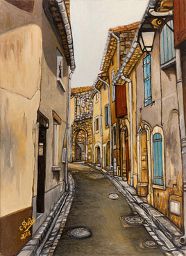 a street in Puimisson around the castle oil by claude