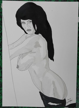 dessin nu féminin erotique portrait "Fachée"