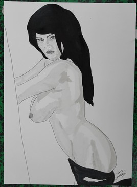 dessin nu f&eacute;minin erotique portrait "Fach&eacute;e"