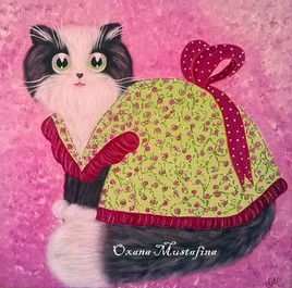 Peinture acrylique Chat romantique "Mademoiselle Lili Rose"