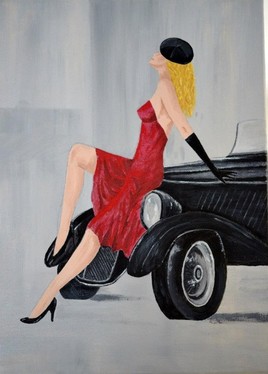 Femme r&eacute;tro sur voiture