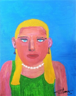 Tableau peinture "La fille aux beaux yeux" portait abstrait sur toile