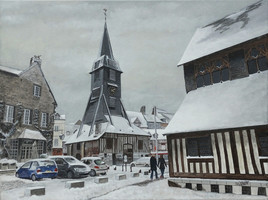 Honfleur, place Ste Catherine sous la neige