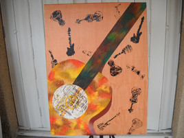 Tableau peinture à l'huile "La guitare mécanique"