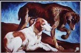 Deux chiens aux bord d'une colline