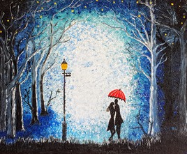 Un couple d'amoureux au parapluie rouge