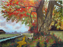 L'automne: Le banc, des arbres et le chemin