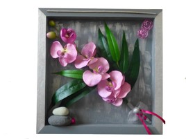TABLEAU FLORAL ORCHIDEE ROSE