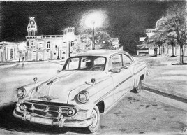 Old car in Cuba at night