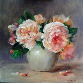 Bouquet de roses saumon du jardin de l'artiste