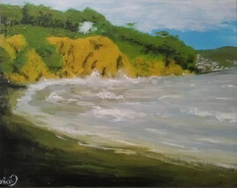 Plage des Bonnettes, Le Pradet, Var-peinture acrylique sur carton entoil&eacute; 30cm x 24cm
