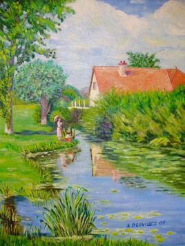 AU BORD DU RUISSEAU huile toile 61x46