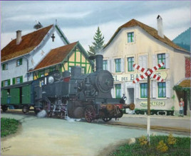 Alsace; locomotive dans la rue