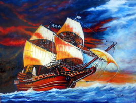 tourmente d 'un galion dans l 'oc&eacute;an indien