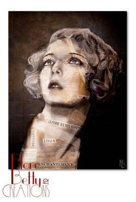 Portrait de Mary Nolan sur coupures papier de revues musicales et journaux des années 1920