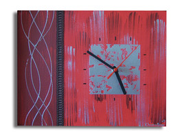 tableau horloge bordeau gris moderne art contemporain