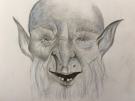 Lutin mine de plomb et crayon bleu aquarelable'