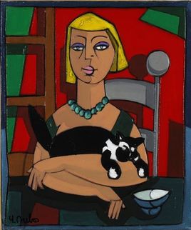 Femme blonde et chat noir par YVES DUBOS