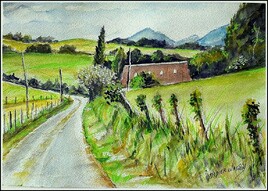Petit coin de campagne en Nouvelle Aquitaine (aquarelle)