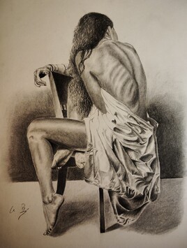 Nu sur chaise et drap&eacute;