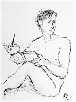 Jeune homme assis peignant  / Drawing : a painting seated young man