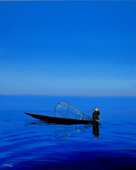 Pêcheur Intha sur le lac Inle, Birmanie
