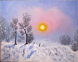 Lever de soleil sur la lande enneig&eacute;e