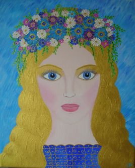 Portrait féminin, peinture acrylique Fille romantique