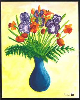 Composition Florale au vase bleu