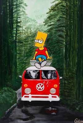 Pop Art painting featuring Bart Simpson - Chilling in the forest
