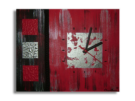 tableau horloge rouge noir gris moderne