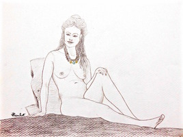 Femme nue assise au collier 1/2 Lola / Drawing : a naked woman with a necklace sitting