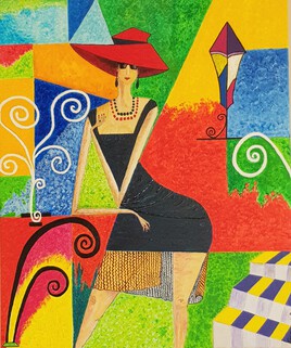 Demoiselle à la robe noire et au chapeau rouge