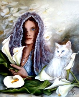Femme ,Chat blanc et Aromes.
