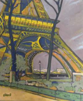 Tour Eiffel jaune fond orageux (Collection particulière)