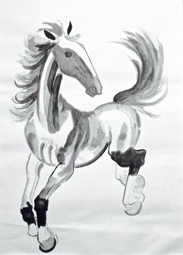 Peinture Le cheval joyeux de Xu Beihong / Painting Xu Beihong’s joyfull horse