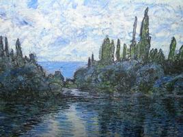 "Alberi innevati sul lago"