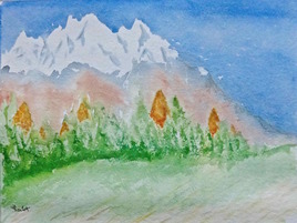 Montagne enneigée et forêt / Painting : snowy mountain above forest