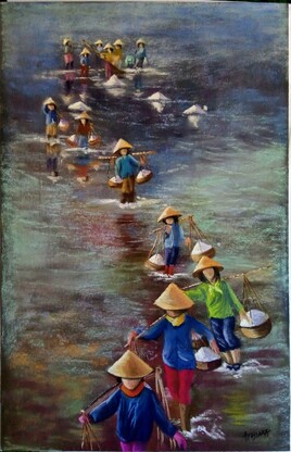 Travail du sel au Vietnam au pastel