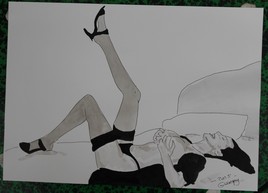 dessin nu féminin erotique portrait "Amusée"