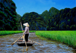 Sampan sur la rivière Ngo Dong à Tam Coc, Vietnam