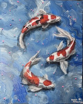 Carpe ko&iuml; sous un tapis d&rsquo;eau