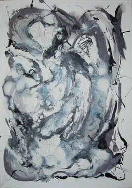 Peinture abstraite contemporaine Blanc/Gris/Noir WOJEWODA n°19 - 70x10