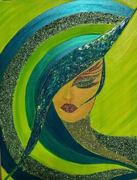 Emeraude c&eacute;leste: acrylique et techniques mixtes, 50x40